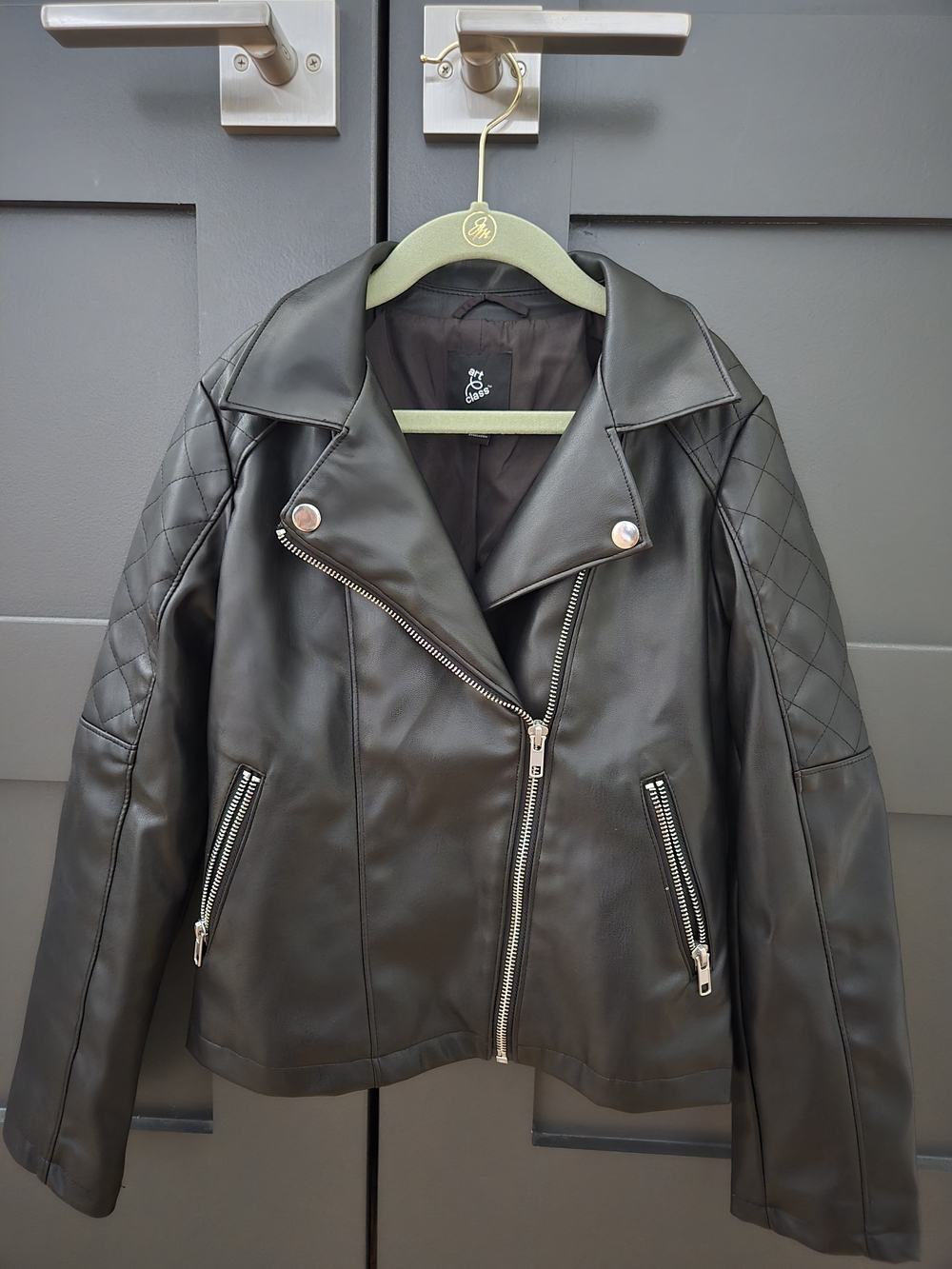 art class Faux Leather Quilted-Sleeve Moto Jacket